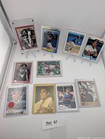 Front view of all ten Dave Justice cards in top-loaders