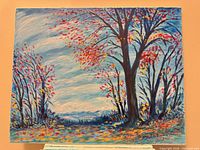 Full view of the landscape painting showing composition and colors