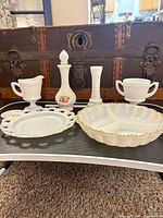 Group shot of all six milk glass pieces