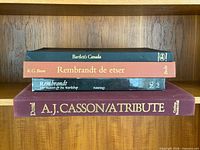 Stack of four art books showing spines for identification