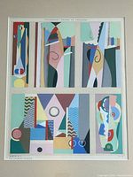 Close-up of the stencil print showing geometric abstract design and album title