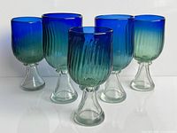 Group of five ombré blue-green goblets