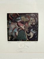 Front view of etching showing artwork, signature, edition, emboss, mat