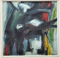 Full view of abstract oil painting in frame