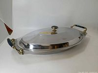 Dish side view with lid and handles visible