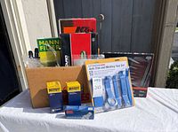 Group view of trim tool set, Hengst filters, K&N filter, Mann filter and additional boxed filter