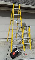 Full view of both yellow ladders and Little Giant AirDeck tray