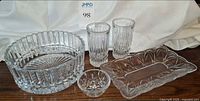 Overview of all five pressed glass pieces