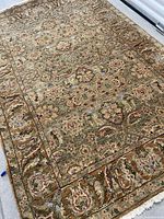 Full view of rug showing overall pattern and fringe