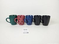 Front view of all five mugs in a row