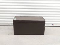 Front view of dark brown faux leather storage ottoman bench