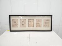 Front view of framed print showing five sketches