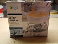 Front of boxed togo 10 piece cheese fondue set