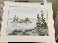 Front view of framed watercolor painting