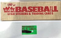 Exterior of cardboard box marked 1989 Fleer Baseball Logo Stickers & Trading Cards and second box handwritten 1989 Donruss MLB Singles