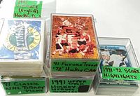 Three clear boxes showing labelled sets: 91 Classic NHL Draft Picks, 91 Future Trends ’72 Hockey Canada, 1991-92 Score Highlights