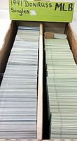 Full box of 1991 Donruss singles viewed from top with handwritten label