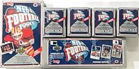 All six sealed 1991 Upper Deck NFL Football boxes displayed together