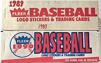 Both 1989 and 1990 Fleer Baseball Logo Stickers & Trading Cards boxes