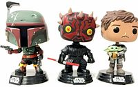 Group shot of all three Funko Pop Star Wars figures on bases