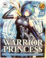 Front of retail box showing artwork of Warrior Princess figure, scale marking, brand logo