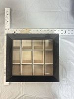 Top view with ruler shows overall size and glass lid