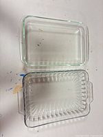 Top view of both clear glass casserole dishes