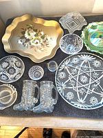 Group shot showing all glass items and tole tray