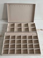 Lidded tray open showing necklace hooks and 40 small compartments