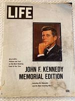 Front cover of Life magazine JFK Memorial Edition showing portrait, title, cover price 50¢