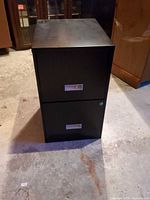 front view of black two-drawer file cabinet