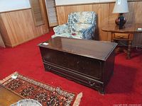 Cedar chest closed showing exterior finish and overall condition
