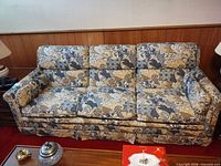 front view of patterned three-seat sofa