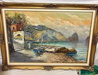 Full view of framed oil painting showing entire composition and frame detail