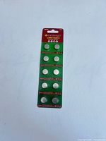 Front view of blister card showing 10 Beidongli LR44/AG13 batteries