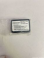Front of Enegon battery pack showing label with voltage and capacity