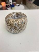 front angled view of wrapped jute twine ball