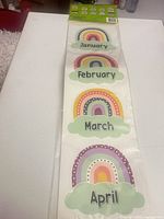Front view of sealed package showing January-April rainbow cloud headers