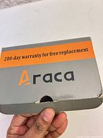 Front of Araca box showing 200-day warranty text
