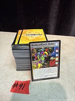 Front view of large stack with one card displayed