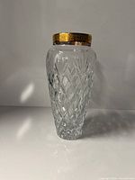 Front view of crystal vase showing pattern and gold band