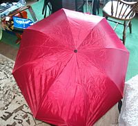 Umbrella fully opened showing red canopy