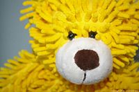 Front close-up of bear’s face showing chenille texture and facial features