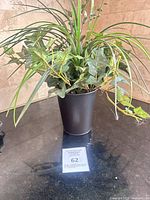 Full view of artificial plant in black pot