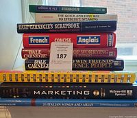 Stack of books showing titles and subjects