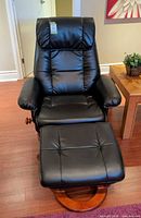Front view of recliner chair and ottoman