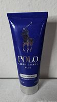 Front of blue Polo Ralph Lauren Blue hair & body wash tube