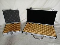 Both hard cases open showing foam interiors