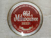 Front view of round Old Milwaukee sign