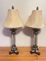 Full view of both matching table lamps with shades